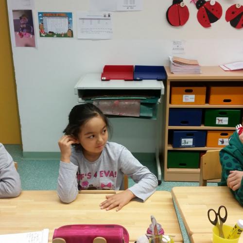Die Kinder hören an der Rosine